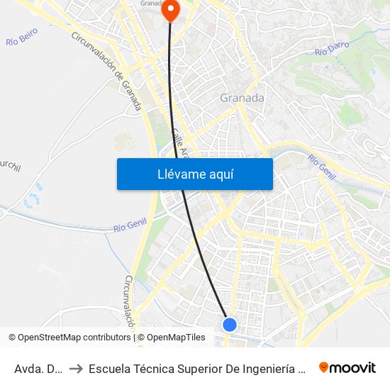 Avda. De Dílar 4 to Escuela Técnica Superior De Ingeniería De Caminos, Canales Y Puertos map