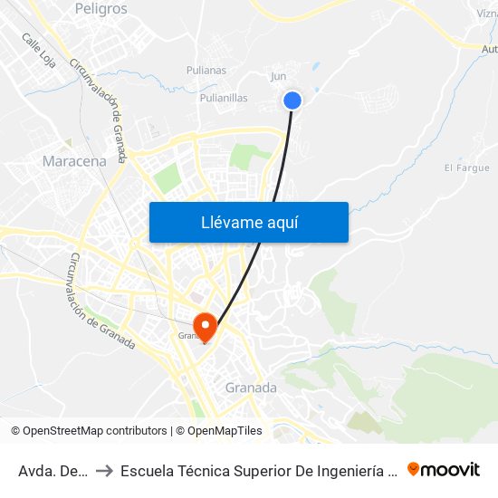 Avda. De Granada to Escuela Técnica Superior De Ingeniería De Caminos, Canales Y Puertos map