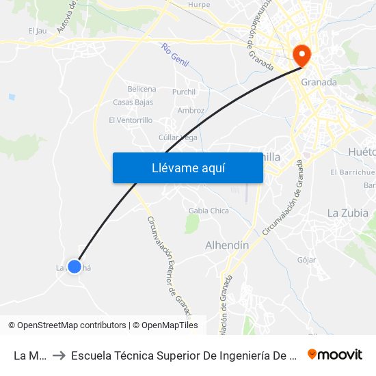 La Malahá to Escuela Técnica Superior De Ingeniería De Caminos, Canales Y Puertos map