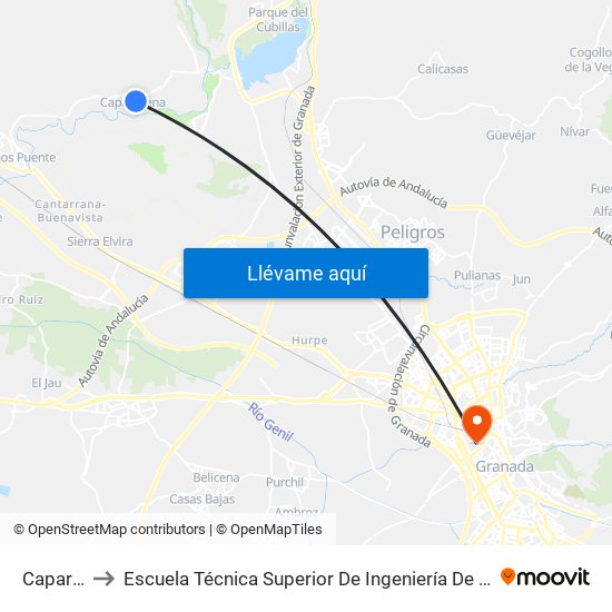 Caparacena to Escuela Técnica Superior De Ingeniería De Caminos, Canales Y Puertos map