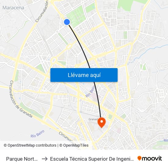 Parque Norte De Bomberos to Escuela Técnica Superior De Ingeniería De Caminos, Canales Y Puertos map