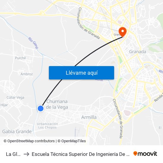 La Gloria V to Escuela Técnica Superior De Ingeniería De Caminos, Canales Y Puertos map