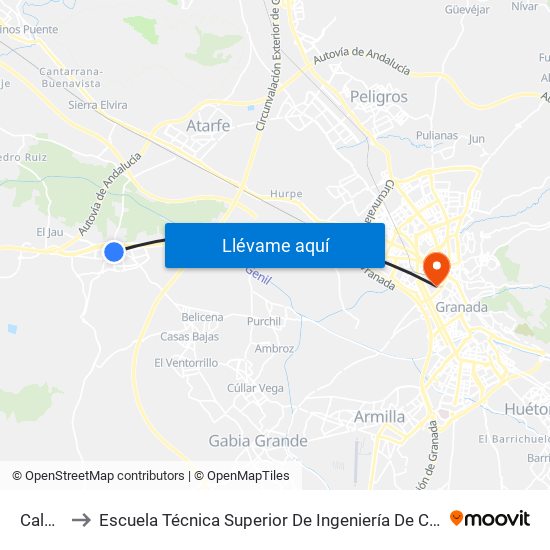 Calderón to Escuela Técnica Superior De Ingeniería De Caminos, Canales Y Puertos map