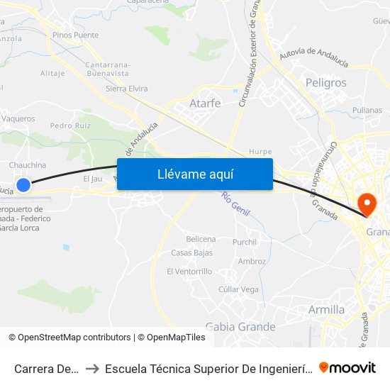 Carrera De La Virgen 1 to Escuela Técnica Superior De Ingeniería De Caminos, Canales Y Puertos map