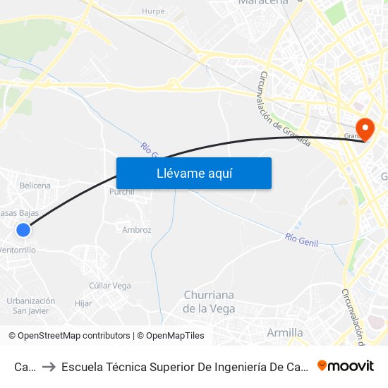 Caleta to Escuela Técnica Superior De Ingeniería De Caminos, Canales Y Puertos map