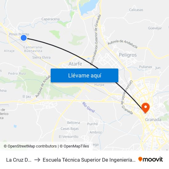 La Cruz De Granada to Escuela Técnica Superior De Ingeniería De Caminos, Canales Y Puertos map