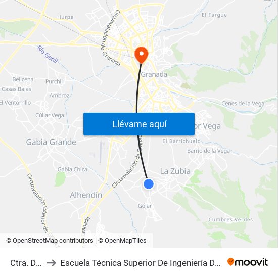 Ctra. De Gójar to Escuela Técnica Superior De Ingeniería De Caminos, Canales Y Puertos map