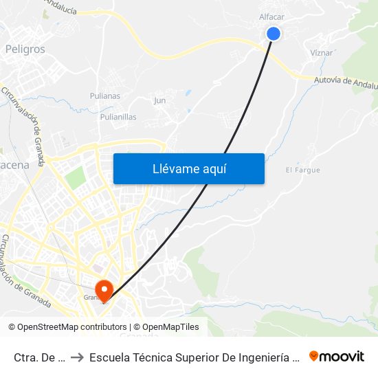 Ctra. De Granada to Escuela Técnica Superior De Ingeniería De Caminos, Canales Y Puertos map