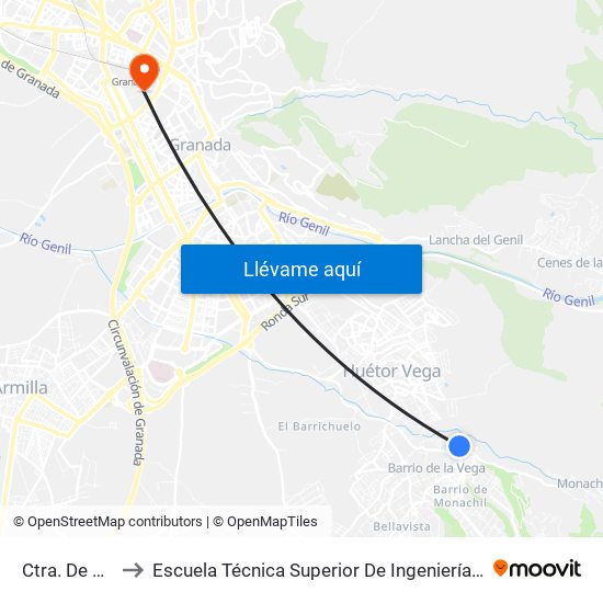 Ctra. De Monachil 4 to Escuela Técnica Superior De Ingeniería De Caminos, Canales Y Puertos map