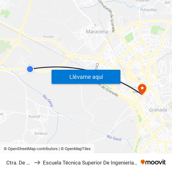 Ctra. De Santa Fe 3 to Escuela Técnica Superior De Ingeniería De Caminos, Canales Y Puertos map