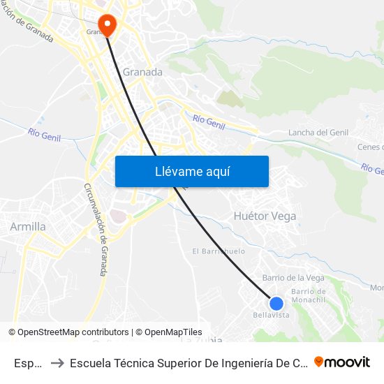 España 1 to Escuela Técnica Superior De Ingeniería De Caminos, Canales Y Puertos map