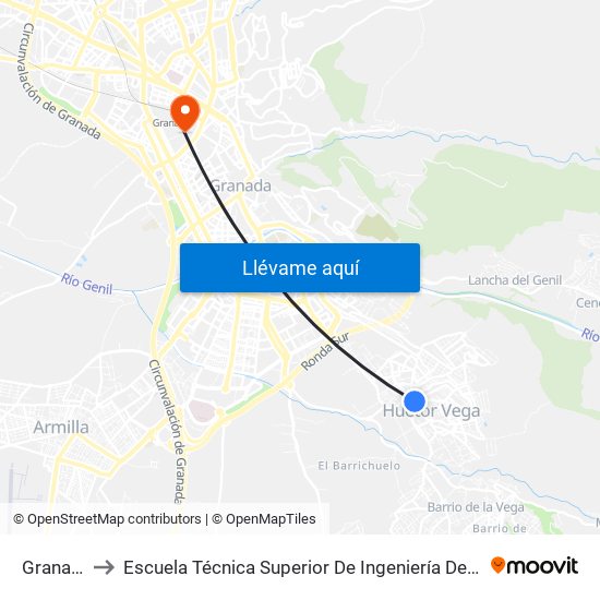 Granada 3 V to Escuela Técnica Superior De Ingeniería De Caminos, Canales Y Puertos map