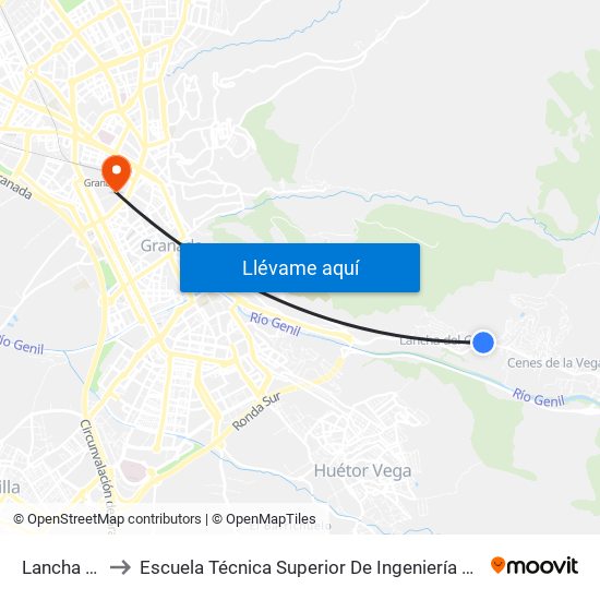 Lancha Del Genil to Escuela Técnica Superior De Ingeniería De Caminos, Canales Y Puertos map