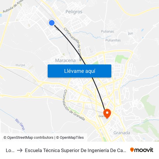 Loja 1 to Escuela Técnica Superior De Ingeniería De Caminos, Canales Y Puertos map