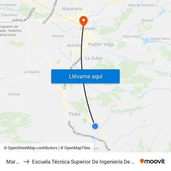 Marchena to Escuela Técnica Superior De Ingeniería De Caminos, Canales Y Puertos map