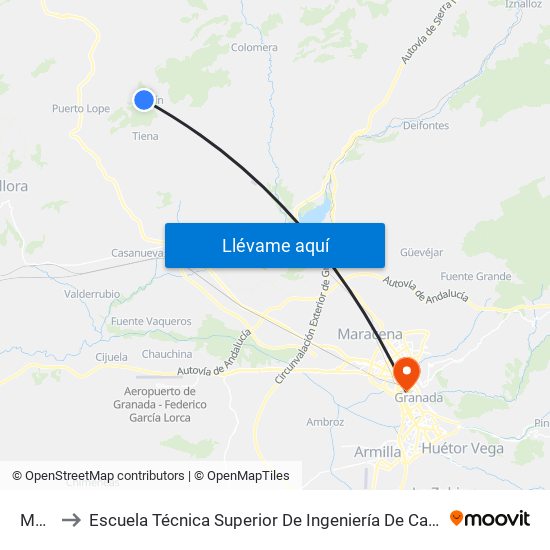 Moclín to Escuela Técnica Superior De Ingeniería De Caminos, Canales Y Puertos map