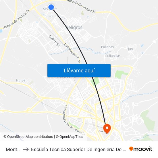 Monteluz 3 to Escuela Técnica Superior De Ingeniería De Caminos, Canales Y Puertos map