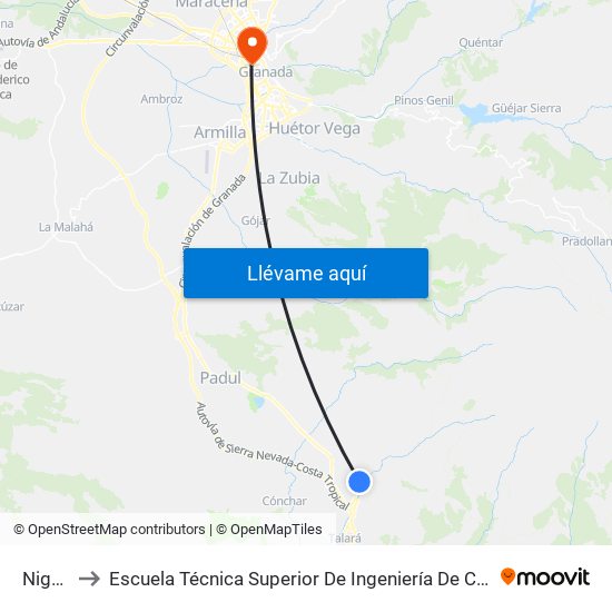 Nigüelas to Escuela Técnica Superior De Ingeniería De Caminos, Canales Y Puertos map