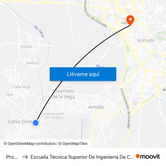 Progreso to Escuela Técnica Superior De Ingeniería De Caminos, Canales Y Puertos map