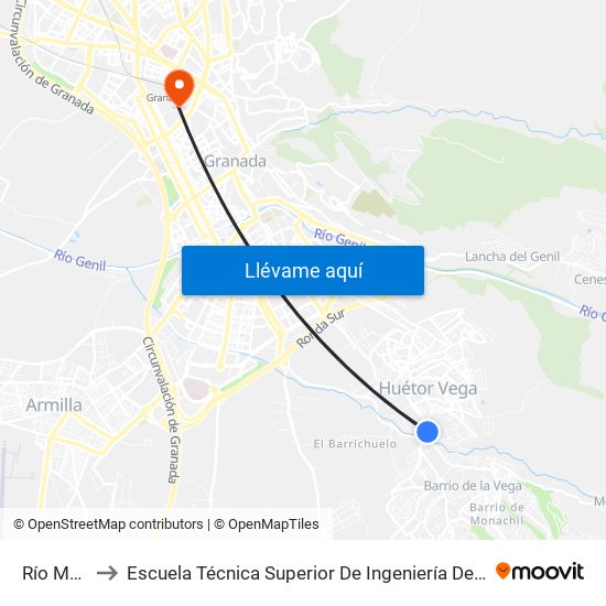 Río Monachil to Escuela Técnica Superior De Ingeniería De Caminos, Canales Y Puertos map