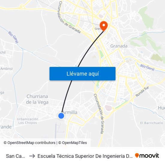 San Cayetano 2 to Escuela Técnica Superior De Ingeniería De Caminos, Canales Y Puertos map