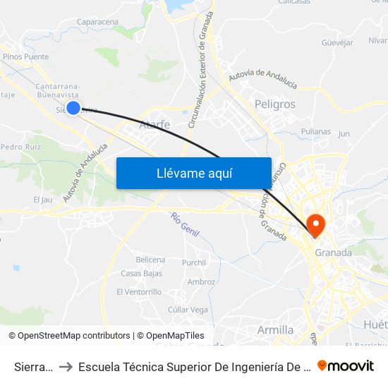 Sierra Elvira to Escuela Técnica Superior De Ingeniería De Caminos, Canales Y Puertos map