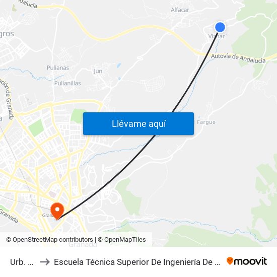 Urb. Víznar to Escuela Técnica Superior De Ingeniería De Caminos, Canales Y Puertos map