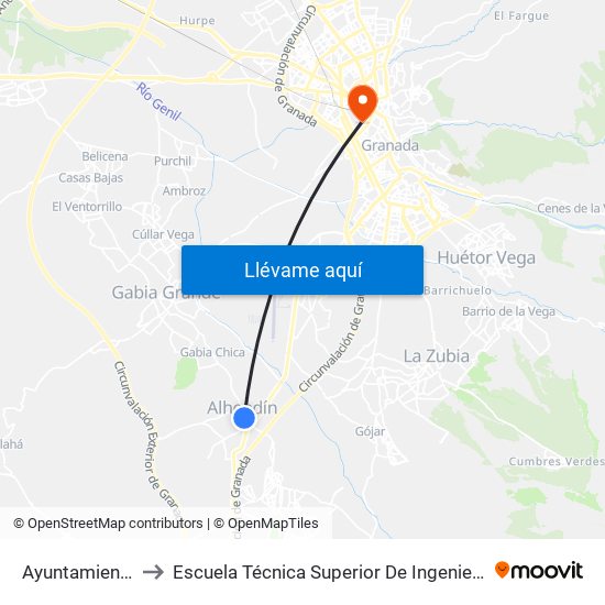 Ayuntamiento Alhendín V to Escuela Técnica Superior De Ingeniería De Caminos, Canales Y Puertos map