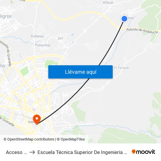 Acceso A Víznar to Escuela Técnica Superior De Ingeniería De Caminos, Canales Y Puertos map