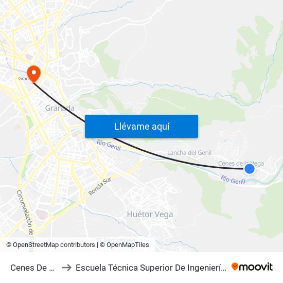 Cenes De La Vega 2 V to Escuela Técnica Superior De Ingeniería De Caminos, Canales Y Puertos map