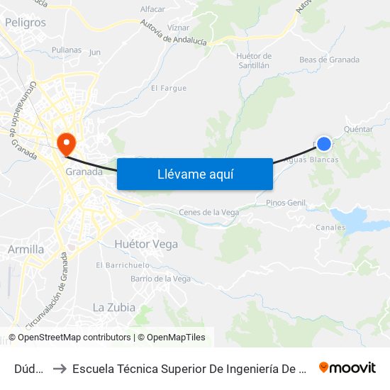 Dúdar 2 V to Escuela Técnica Superior De Ingeniería De Caminos, Canales Y Puertos map