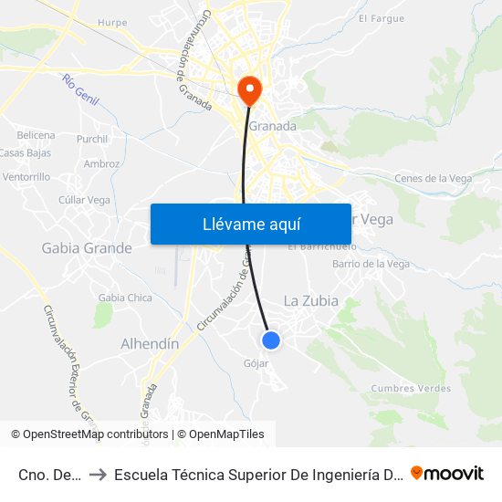 Cno. De Gójar 3 to Escuela Técnica Superior De Ingeniería De Caminos, Canales Y Puertos map