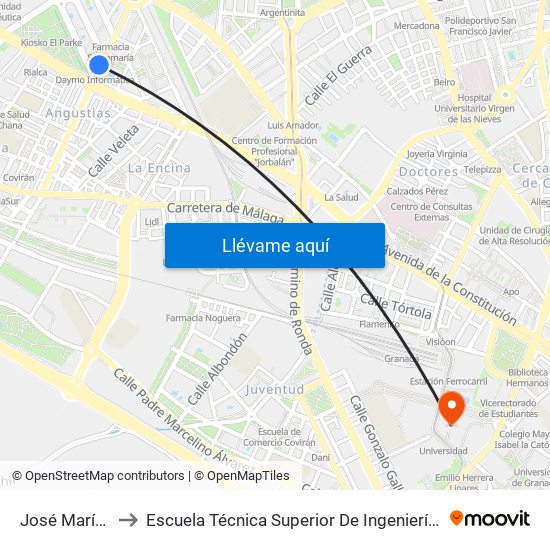 José María Carulla 10 to Escuela Técnica Superior De Ingeniería De Caminos, Canales Y Puertos map