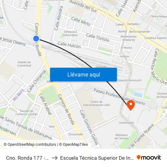 Cno. Ronda 177 - Estadio De La Juventud to Escuela Técnica Superior De Ingeniería De Caminos, Canales Y Puertos map