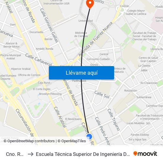 Cno. Ronda 97 to Escuela Técnica Superior De Ingeniería De Caminos, Canales Y Puertos map