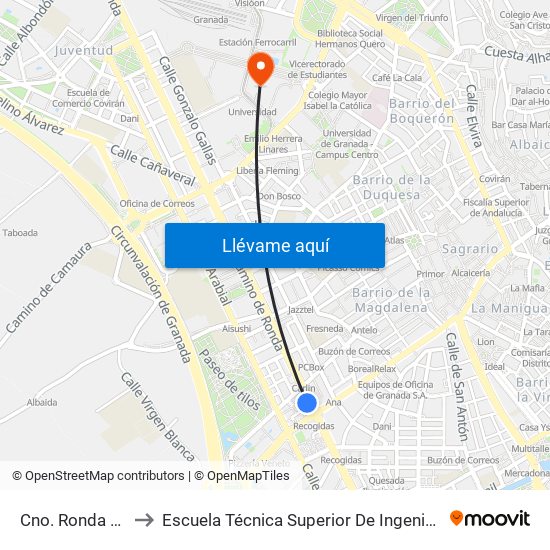 Cno. Ronda 71 - Recogidas to Escuela Técnica Superior De Ingeniería De Caminos, Canales Y Puertos map