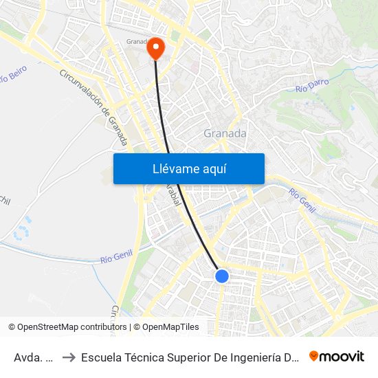 Avda. Dílar 14 to Escuela Técnica Superior De Ingeniería De Caminos, Canales Y Puertos map