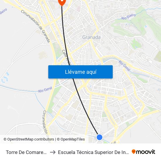 Torre De Comares - Nuevo Los Cármenes to Escuela Técnica Superior De Ingeniería De Caminos, Canales Y Puertos map