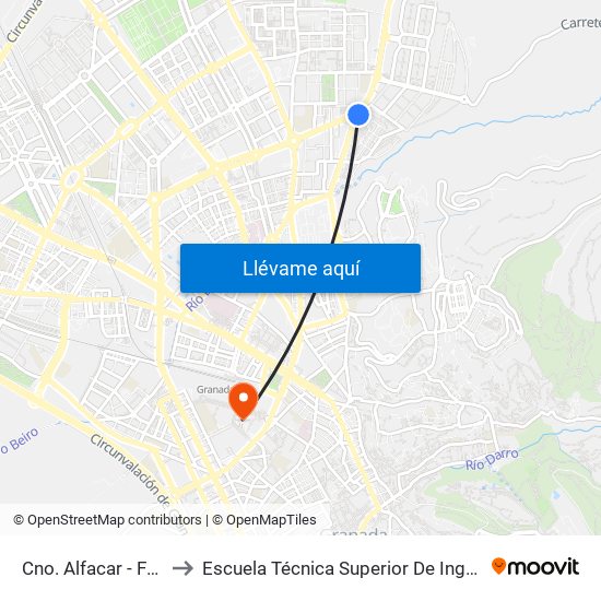 Cno. Alfacar - Fte Centro Valoración to Escuela Técnica Superior De Ingeniería De Caminos, Canales Y Puertos map