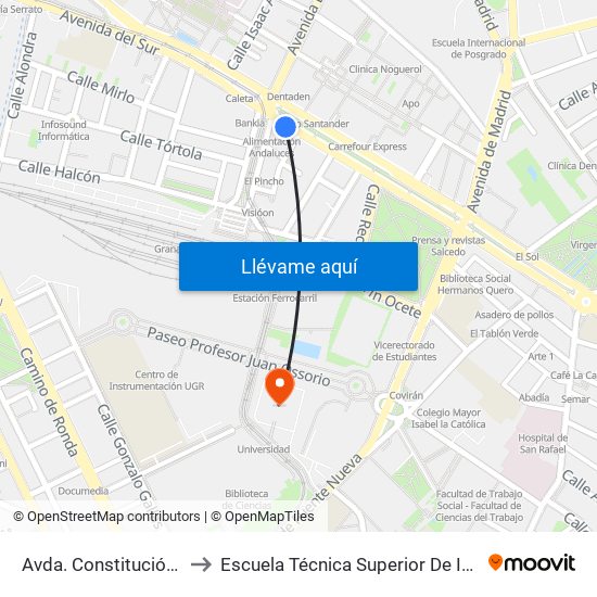 Avda. Constitución 27 - Estación Ferrocarril to Escuela Técnica Superior De Ingeniería De Caminos, Canales Y Puertos map