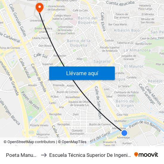 Poeta Manuel De Góngora  1 to Escuela Técnica Superior De Ingeniería De Caminos, Canales Y Puertos map