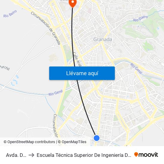 Avda. Dílar 134 to Escuela Técnica Superior De Ingeniería De Caminos, Canales Y Puertos map