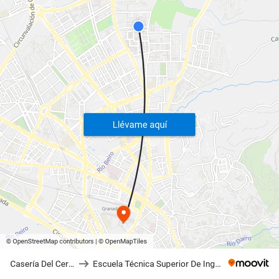 Casería Del Cerro - Plaza Rey Badis to Escuela Técnica Superior De Ingeniería De Caminos, Canales Y Puertos map