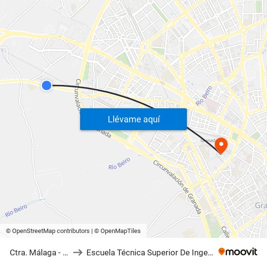 Ctra. Málaga - Polígono Fatinafar to Escuela Técnica Superior De Ingeniería De Caminos, Canales Y Puertos map