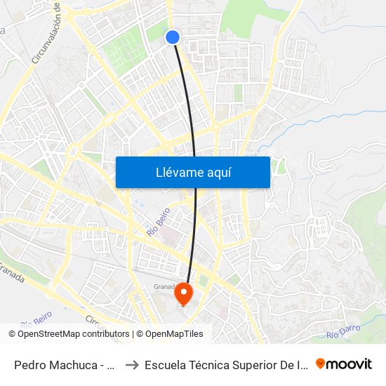 Pedro Machuca - Fte Centro De Salud Cartuja to Escuela Técnica Superior De Ingeniería De Caminos, Canales Y Puertos map