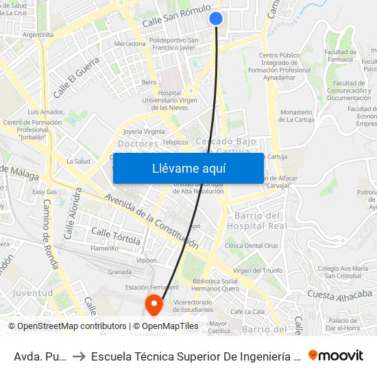 Avda. Pulianas 63 to Escuela Técnica Superior De Ingeniería De Caminos, Canales Y Puertos map