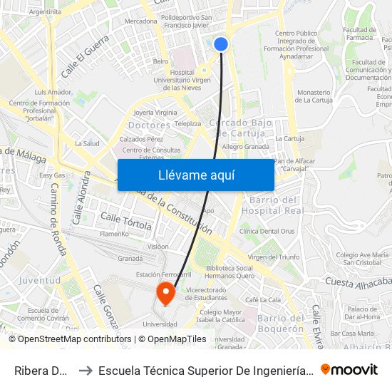 Ribera Del Beiro 43 to Escuela Técnica Superior De Ingeniería De Caminos, Canales Y Puertos map