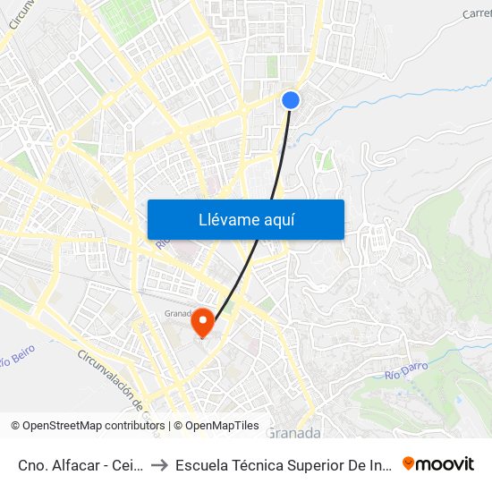 Cno. Alfacar - Ceip Juan Ramón Jiménez to Escuela Técnica Superior De Ingeniería De Caminos, Canales Y Puertos map