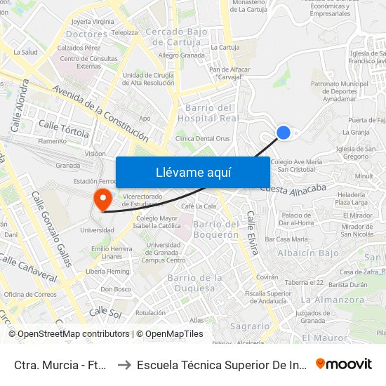 Ctra. Murcia - Fte Cármenes De Rolando to Escuela Técnica Superior De Ingeniería De Caminos, Canales Y Puertos map