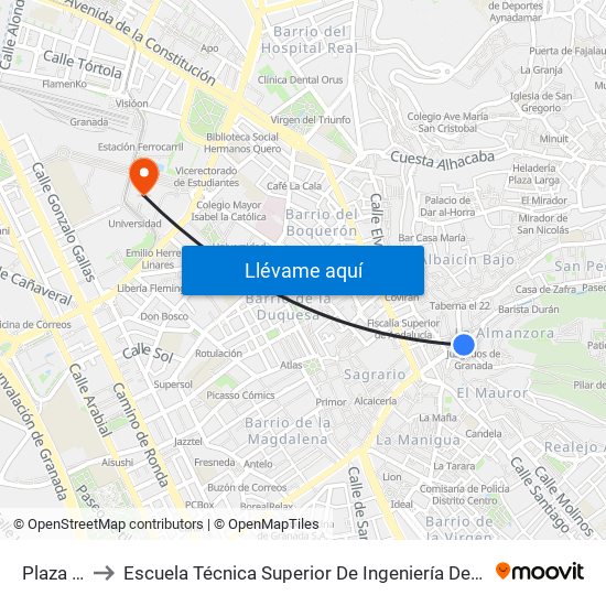 Plaza Nueva to Escuela Técnica Superior De Ingeniería De Caminos, Canales Y Puertos map